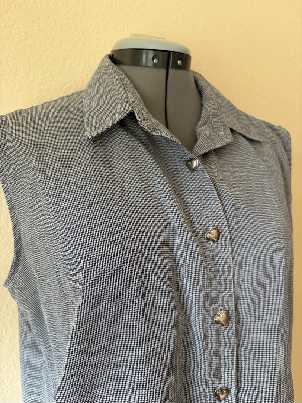 Vintage Darlyn Made in USA Sleeveless Button Down Blouse Houndstooth Tank Top - Picture 3 of 11